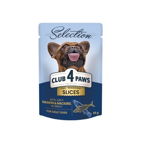 CLUB 4 PAWS PREMIUM PLUS "GABALIUKAI SU LAŠIŠA IR SKUMBRE PADAŽE". VISAVERTIS KONSERVUOTAS PAŠARAS SUAUGUSIEMS MAŽŲ VEISLIŲ ŠUNIMS 0,85g. *24vnt.