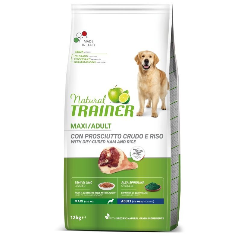 NATURAL TRAINER Sausas šunų maistas MAXI ADULT HAM Kumpis 12kg