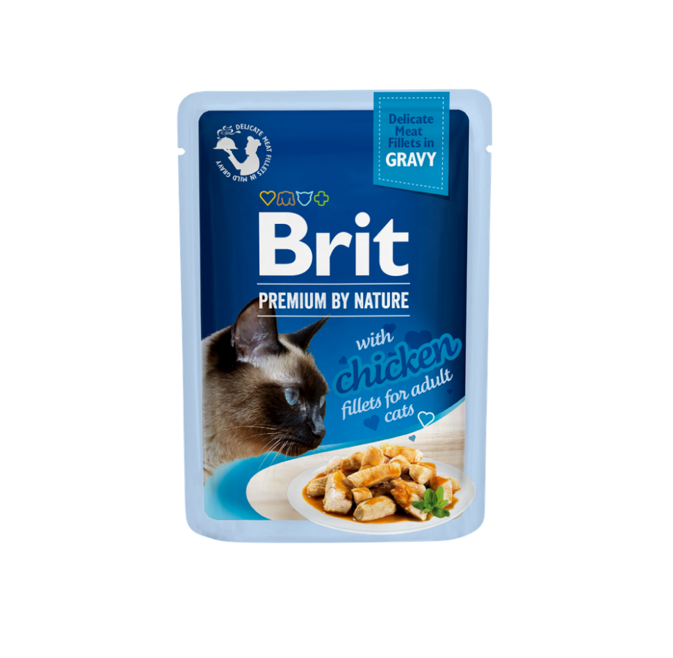 Brit Premium Cat Delicate konservai katėms maiš. Chicken in Gravy 85g.