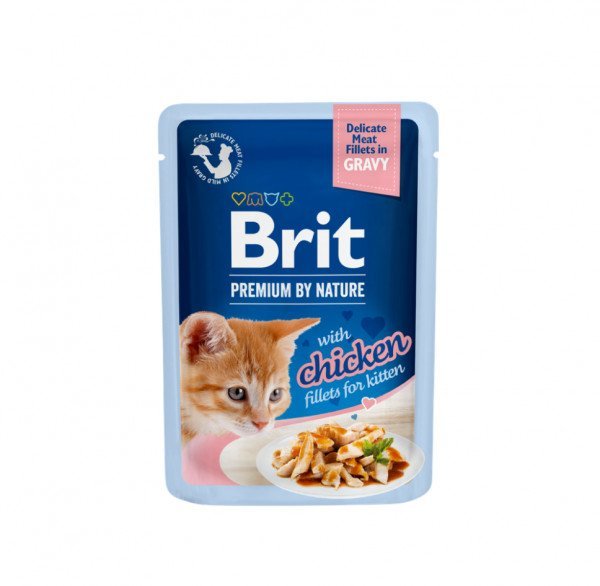 Brit Premium Cat Delicate konservai katėms maiš. Chicken for Kitten in Gravy 85g.