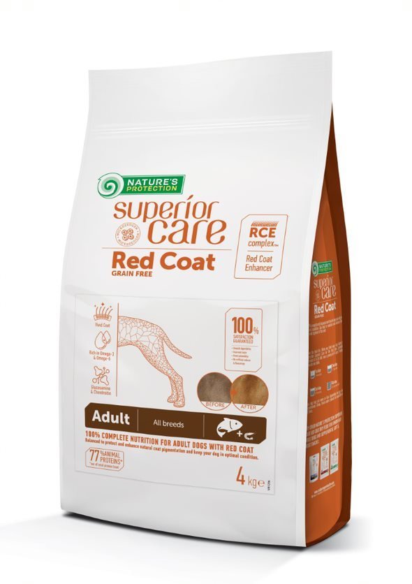 NATURE'S PROTECTION SUPERIOR CARE SUAUGUSIŲ, VISŲ VEISLIŲ RAUDONKAILIŲ ŠUNŲ SAUSAS BEGRŪDIS PAŠARAS SU LAŠIŠA 10 kg