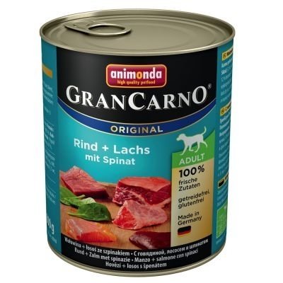 ANIMONDA GRANCARNO ADULT konservai šunims su jautiena, lašiša ir špinatais, 800g