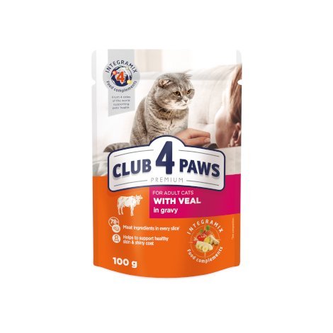 CLUB 4 PAWS PREMIUM "SU VERŠIENA PADAŽE". PILNAVERTIS DRĖGNI PAŠARAI SUAUGUSIOMS KATĖMS 100g.